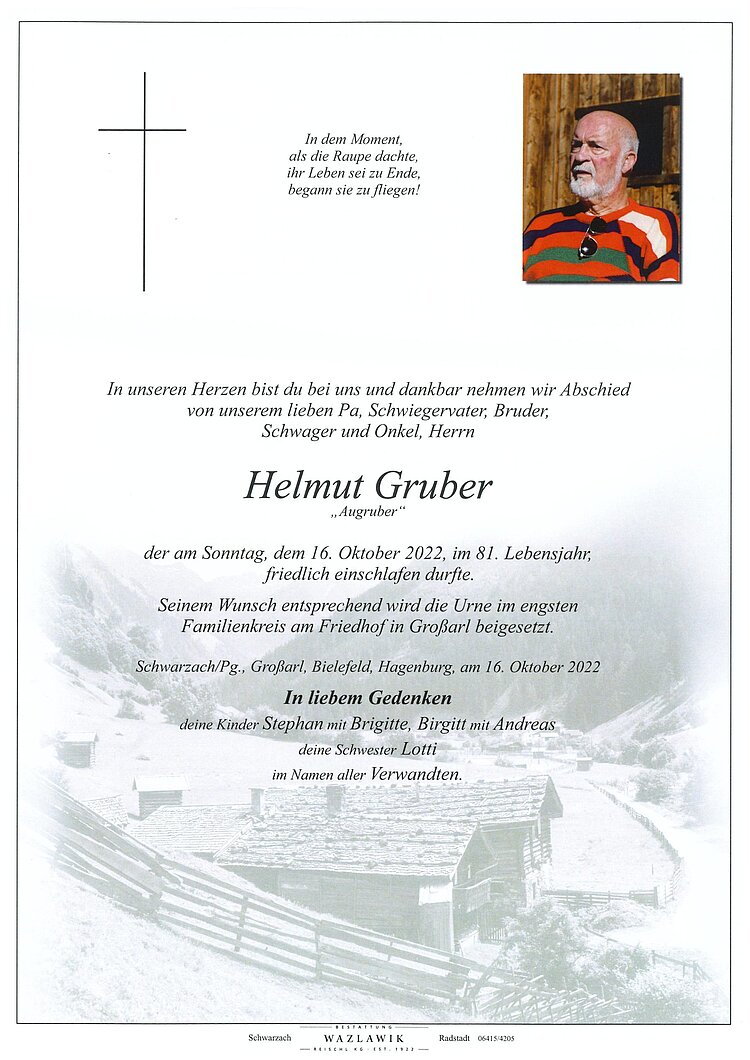 Parte von Helmut Gruber † 16.10.2022