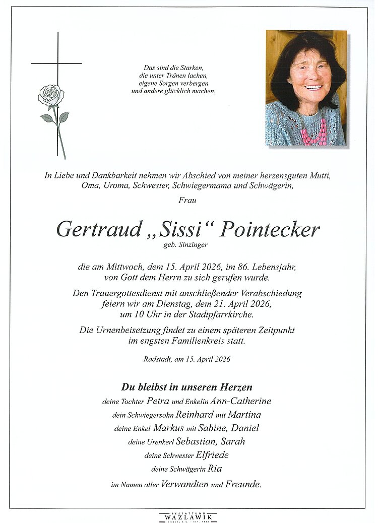 Parte von Gertraud Pointecker † 15.04.2026