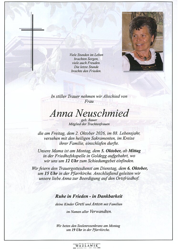 Parte von Anna Neuschmied † 02.10.2026