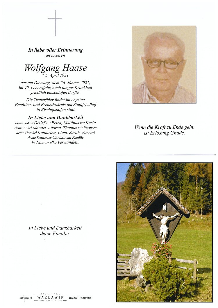 Parte von Wolfgang Haase † 26.01.2021