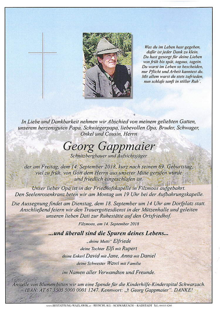 Parte von Georg Gappmaier † 14.09.2018