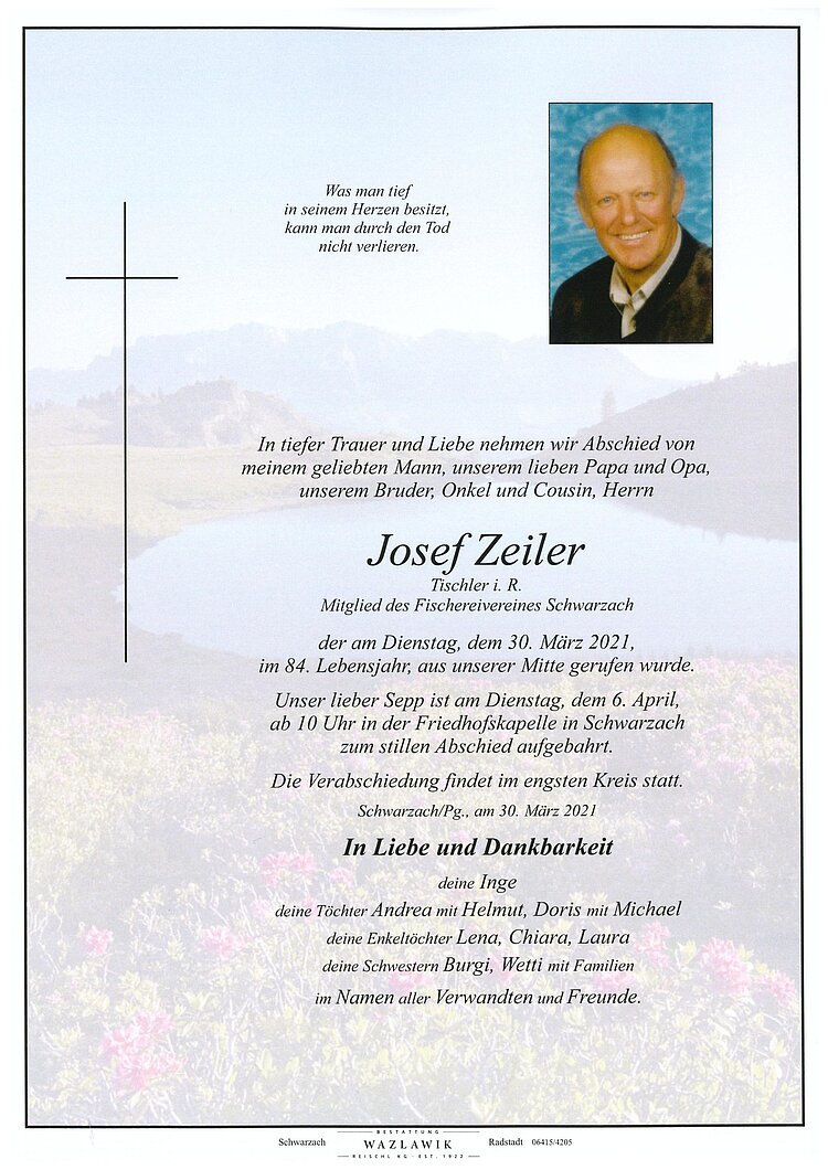 Parte von Josef Zeiler † 30.03.2021