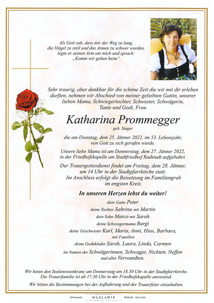 Parte von Katharina Prommegger † 25.01.2022