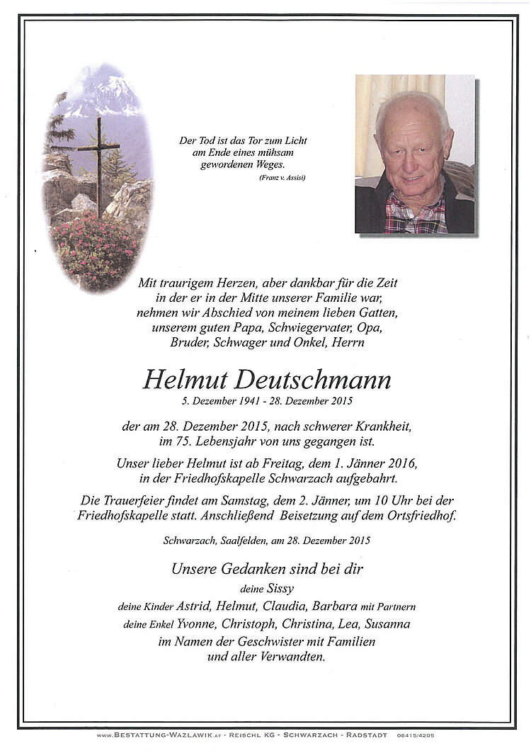 Parte von Helmut Deutschmann † 28.12.2015