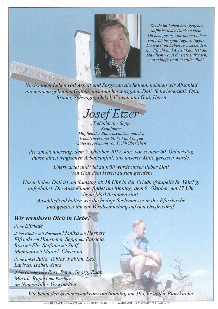 Parte von Josef Etzer † 05.10.2017