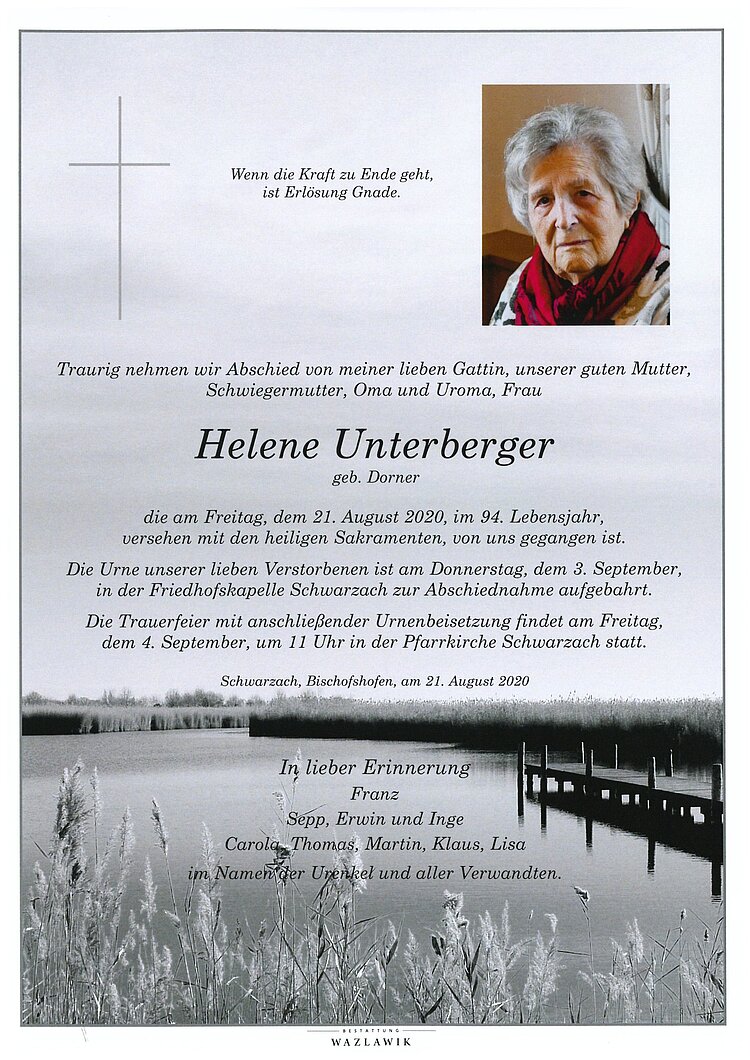 Parte von Helene Unterberger † 21.08.2020