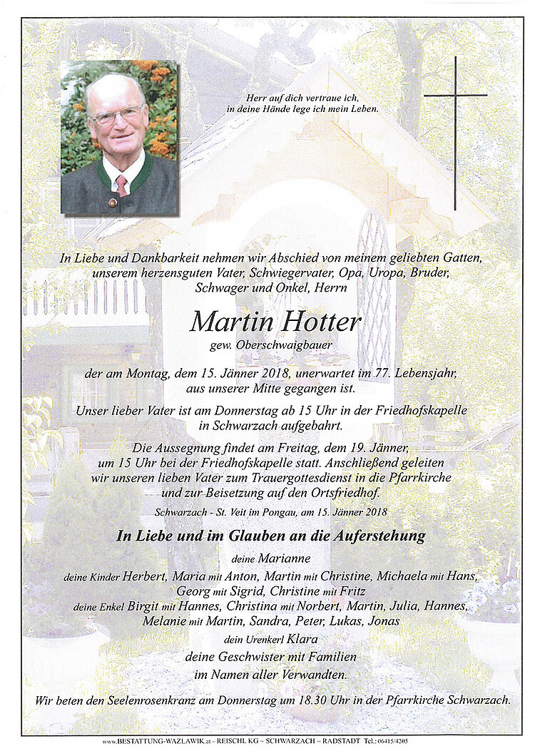 Parte von Martin Hotter † 15.01.2018