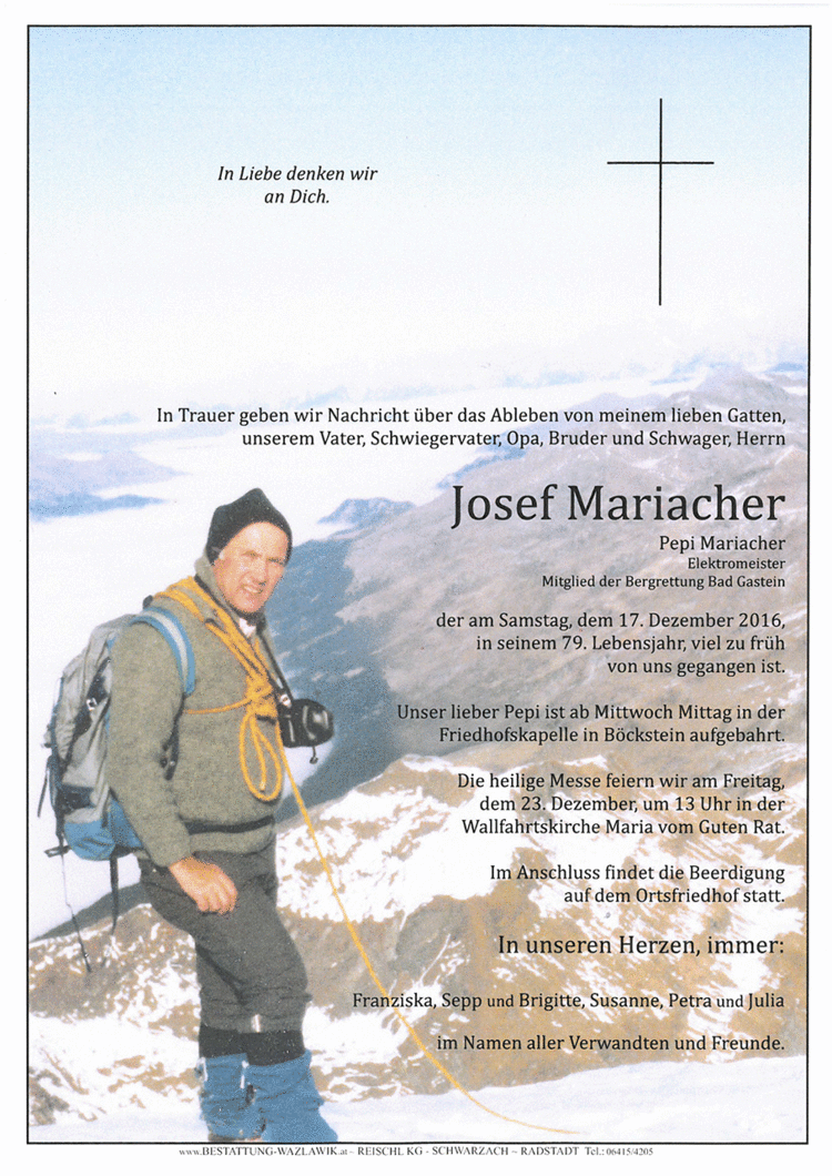 Parte von Josef Mariacher † 17.12.2016