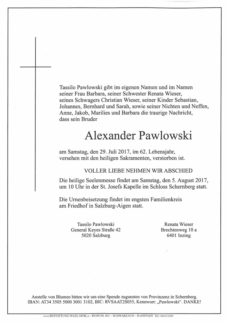 Parte von Alexander Pawlowski † 29.07.2017