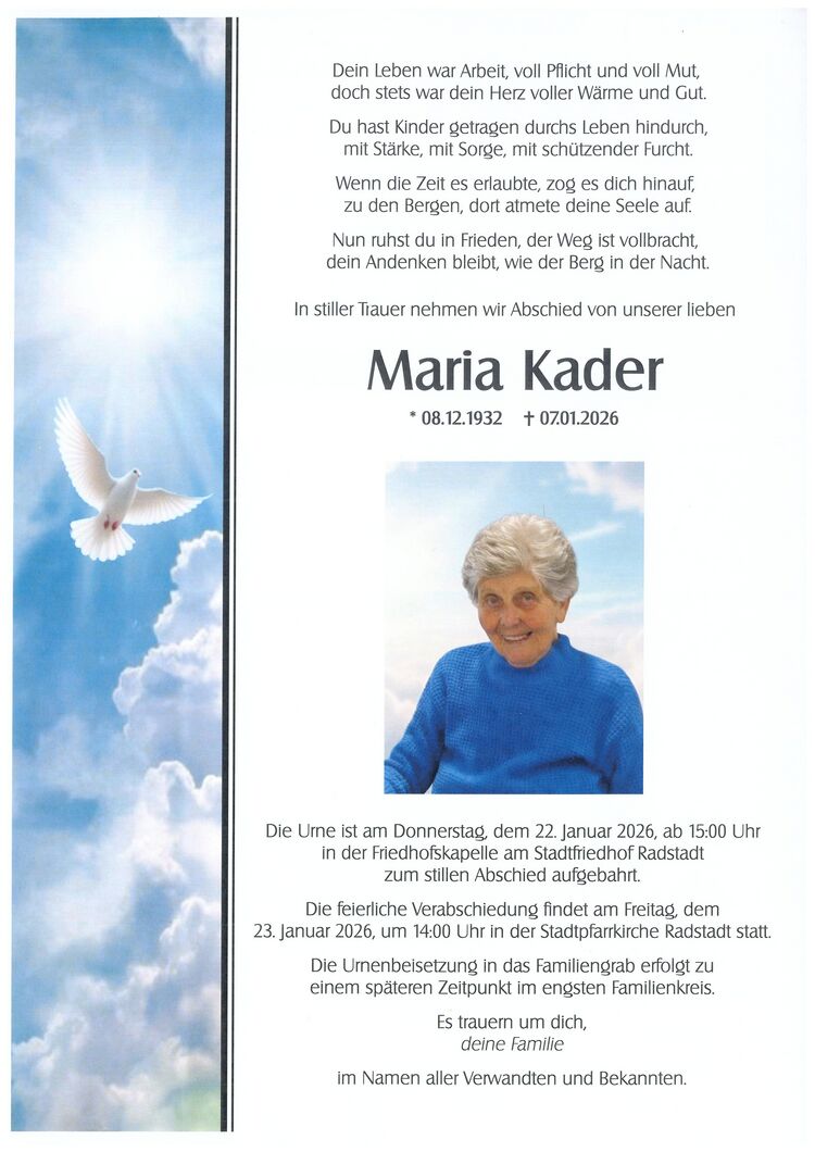 Parte von Maria Kader † 07.01.2026