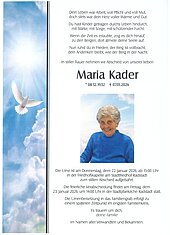 Parte von Maria Kader † 07.01.2026 aus Radstadt