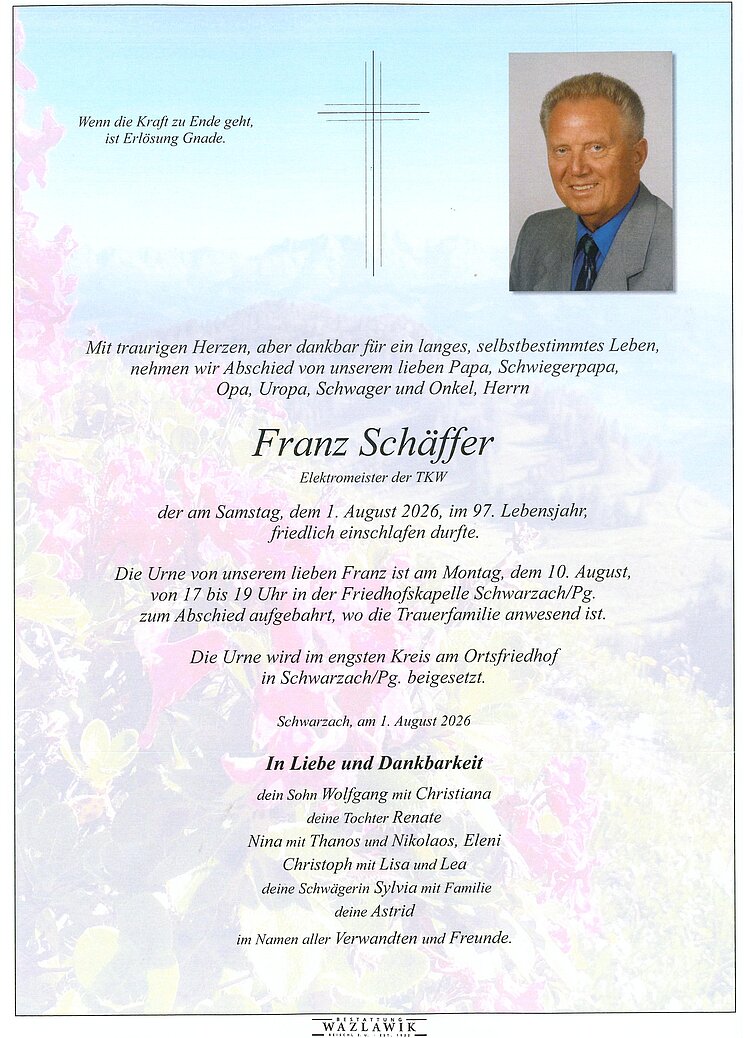 Parte von Franz Schäffer † 01.08.2026