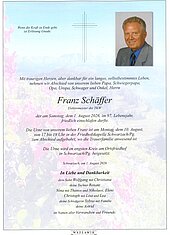 Parte von Franz Schäffer † 01.08.2026 aus Schwarzach im Pongau