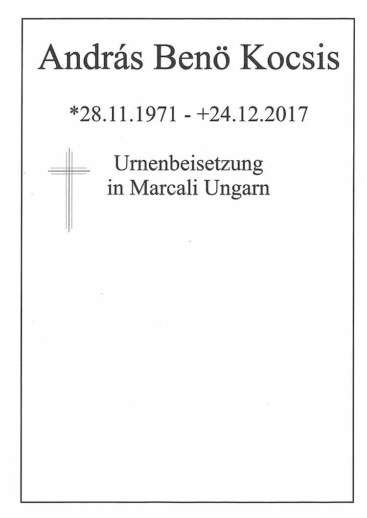 Parte von Benö András Kocsis † 24.12.2017