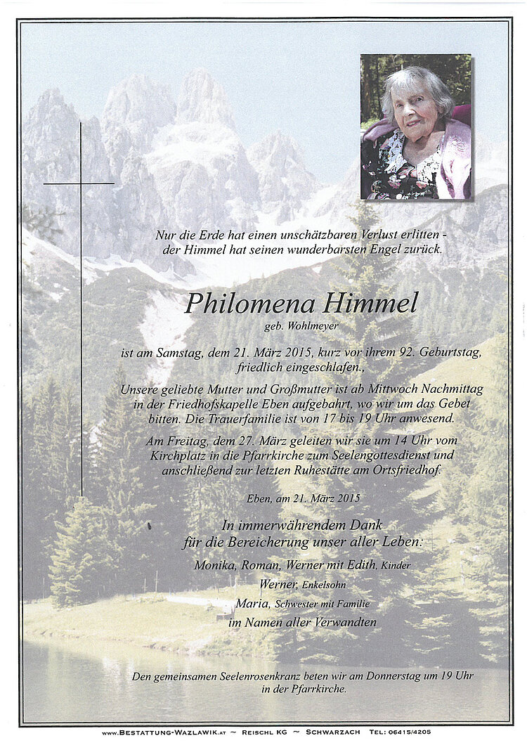 Parte von Philomena Himmel † 21.03.2015