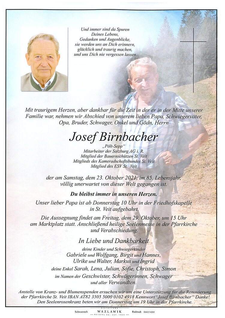 Parte von Josef Birnbacher † 23.10.2021