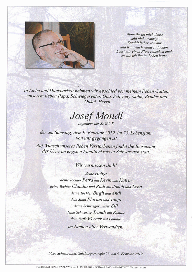 Parte von Josef Mondl † 09.02.2019
