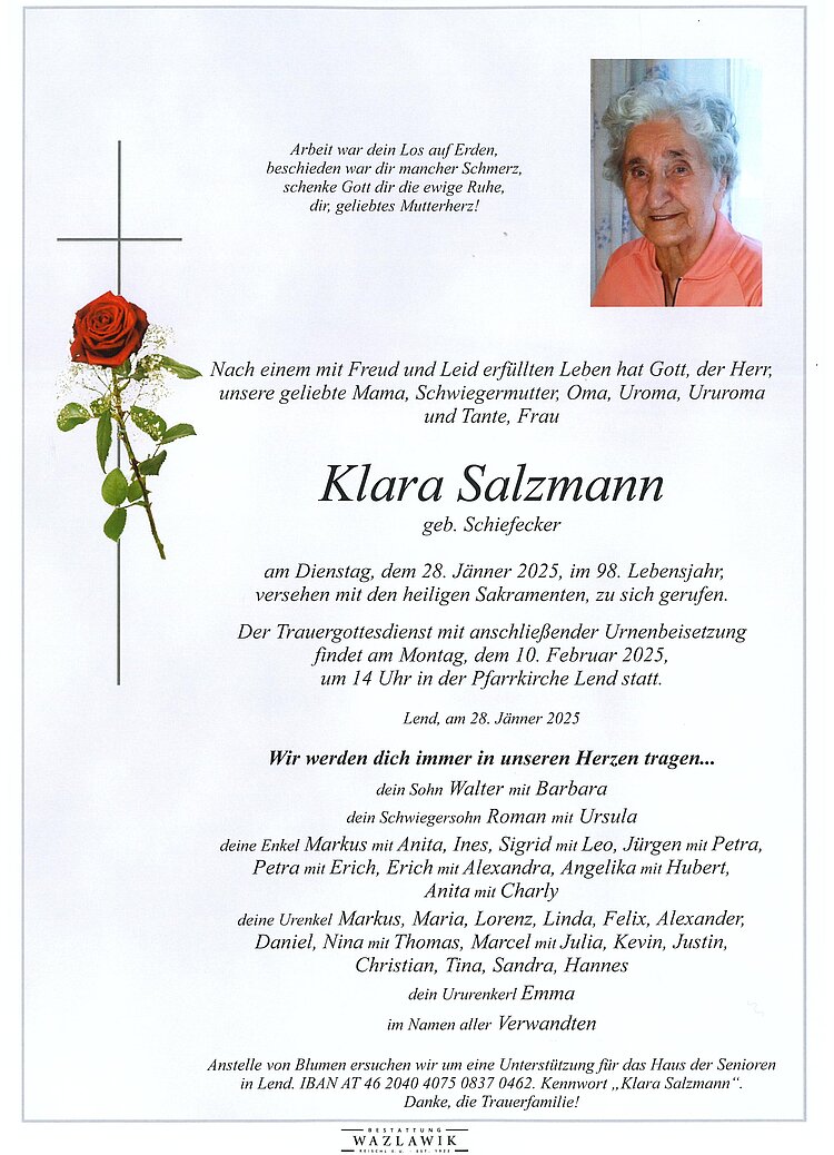Parte von Klara Salzmann † 28.01.2025
