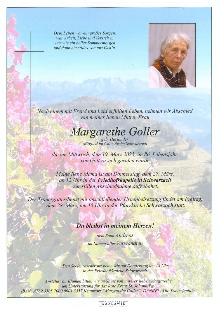 Parte von Margarethe Goller † 19.03.2025