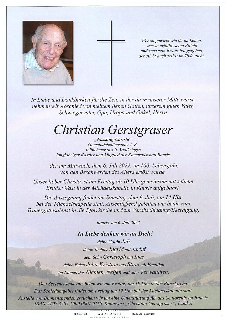 Parte von Christian Gerstgraser † 06.07.2022