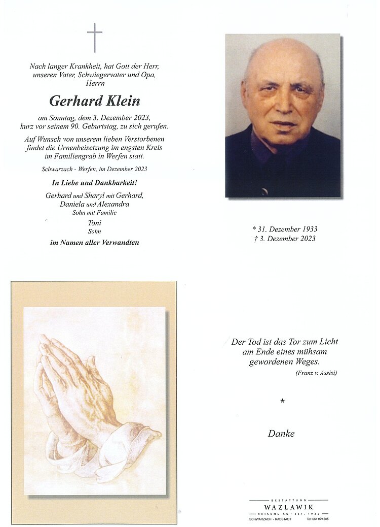 Parte von Gerhard Klein † 03.12.2023