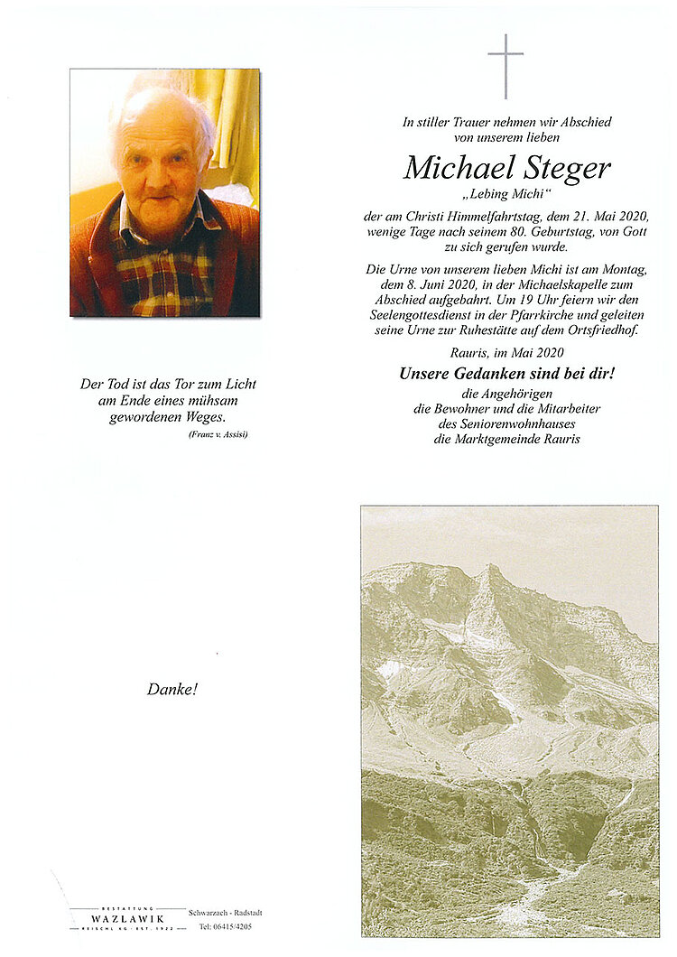 Parte von Michael Steger † 02.06.2020