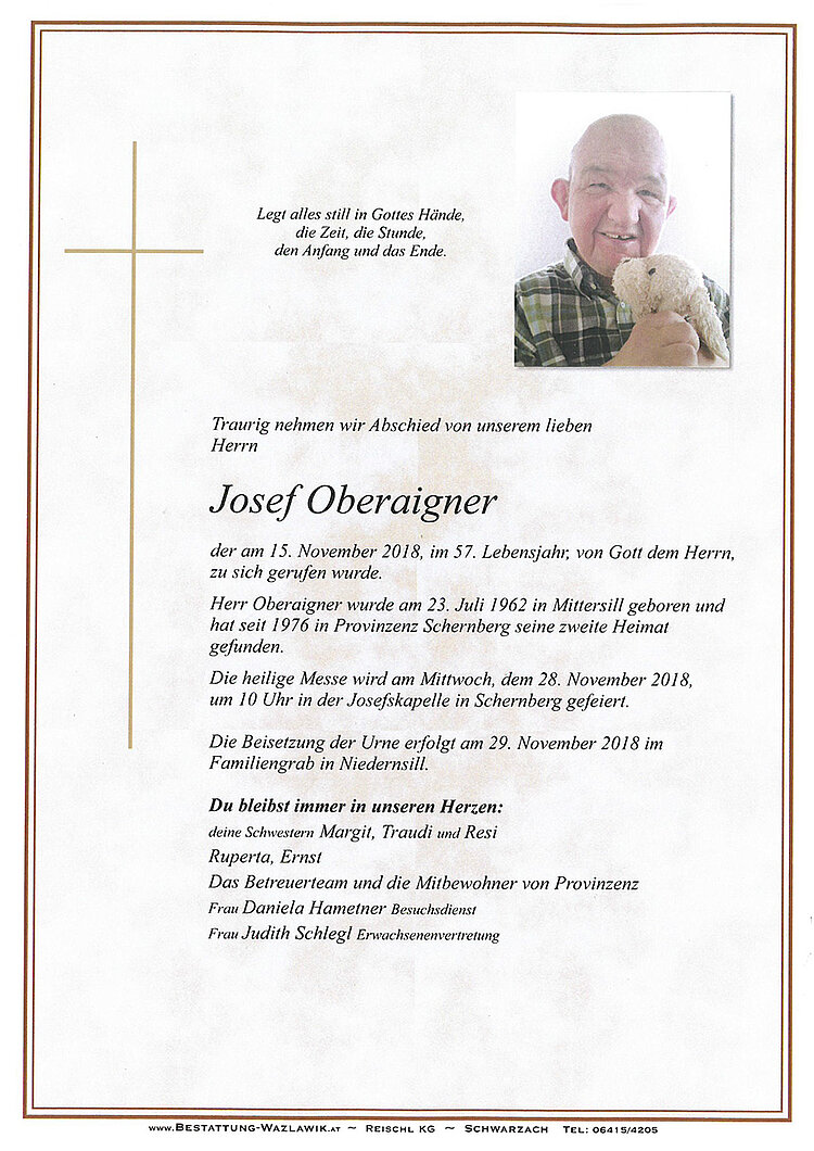 Parte von Josef Oberaigner † 15.11.2018