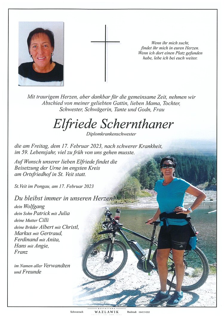 Parte von Elfriede Schernthaner † 17.02.2023