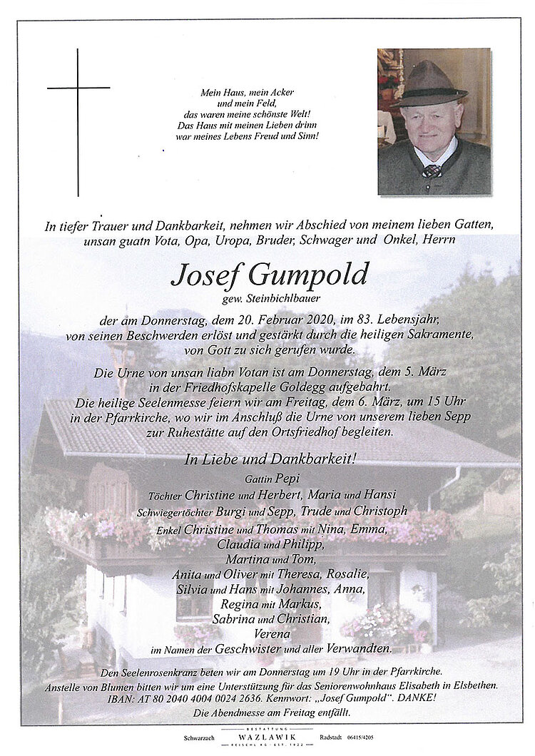 Parte von Josef Gumpold † 20.02.2020