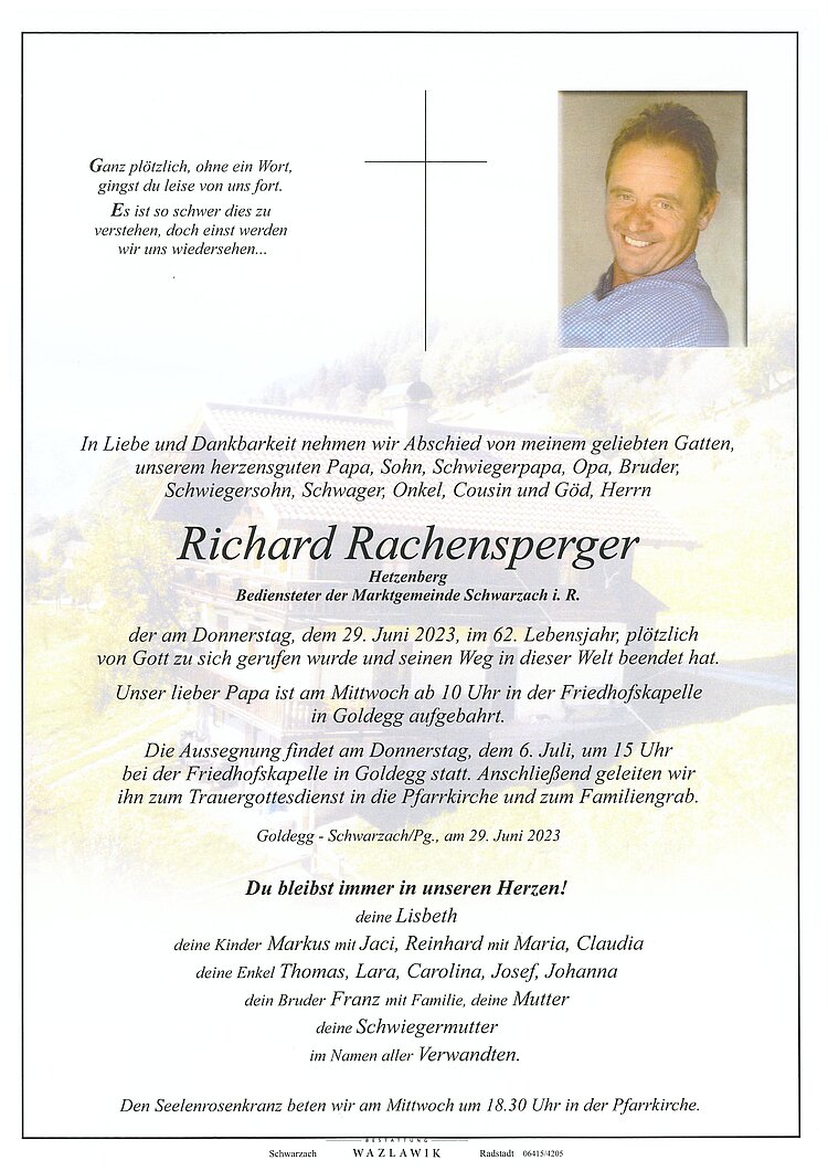 Parte von Richard Rachensperger † 29.06.2023