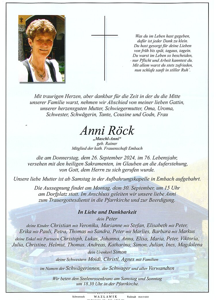 Parte von Anni Röck † 26.09.2024