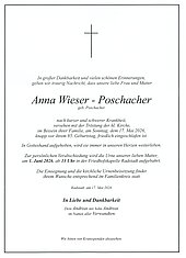 Parte von Anna Wieser-Poschacher † 17.05.2026 aus Radstadt