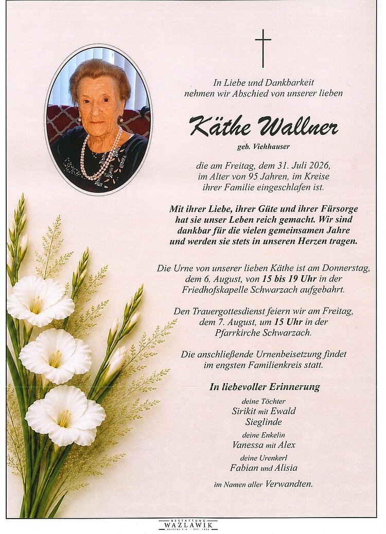 Parte von Käthe Wallner † 31.07.2026