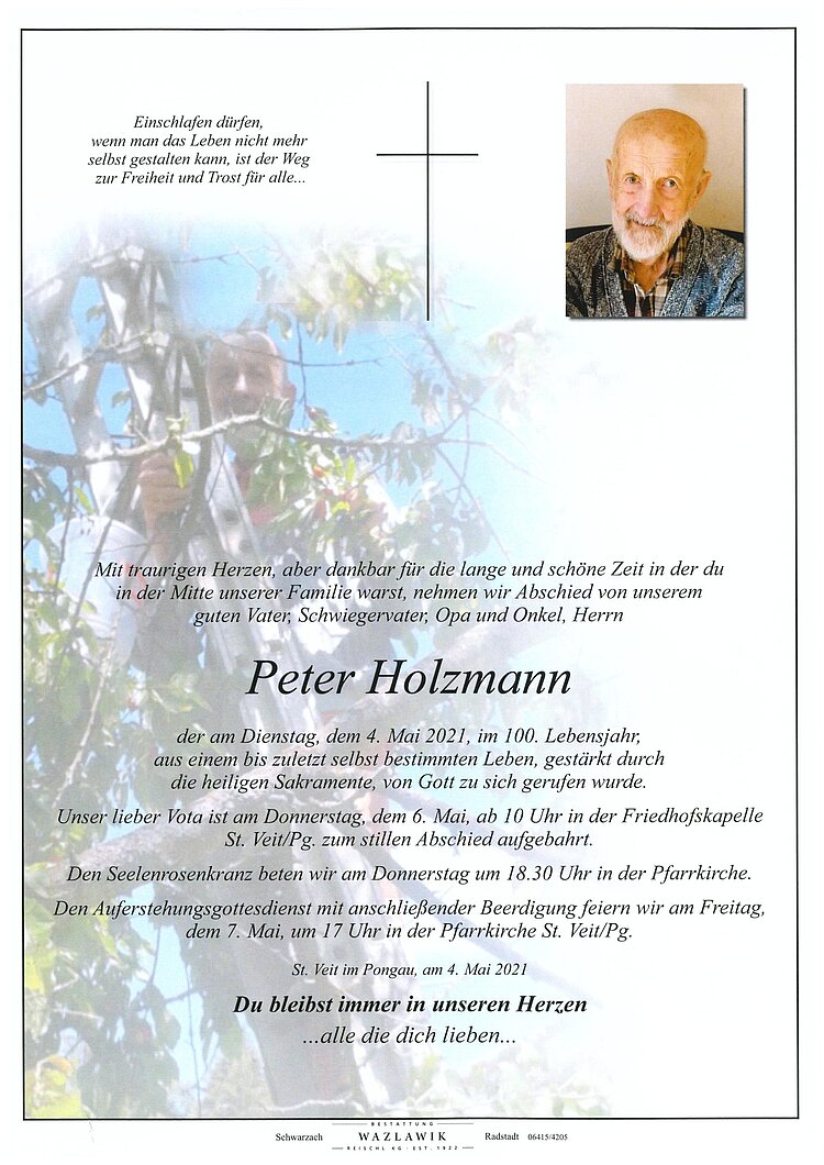 Parte von Peter Holzmann † 04.05.2021