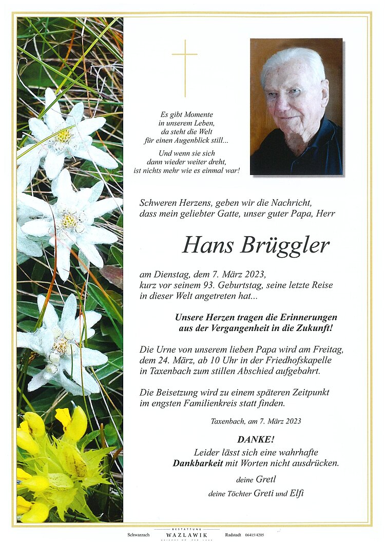 Parte von Hans Brüggler † 07.03.2023