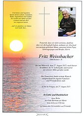 Parte von Fritz Weissbacher † 27.08.2025 aus St. Veit im Pongau