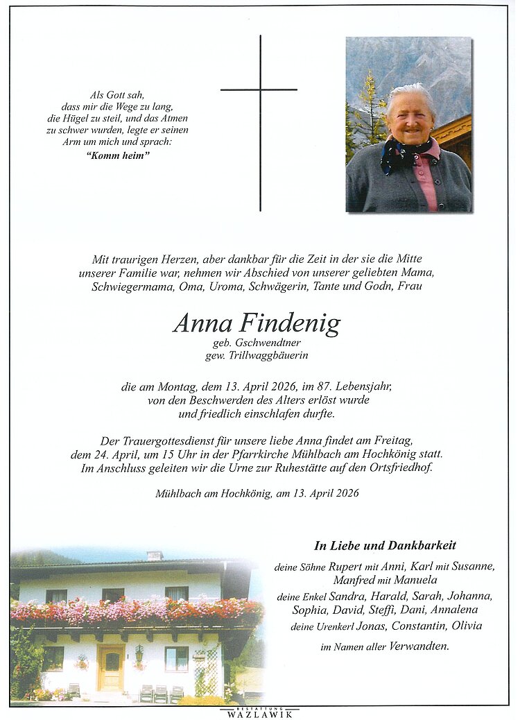 Parte von Anna Findenig † 13.04.2026