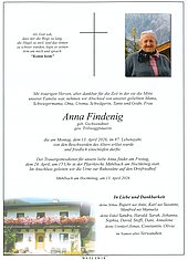 Parte von Anna Findenig † 13.04.2026 aus Mühlbach a. Hkg