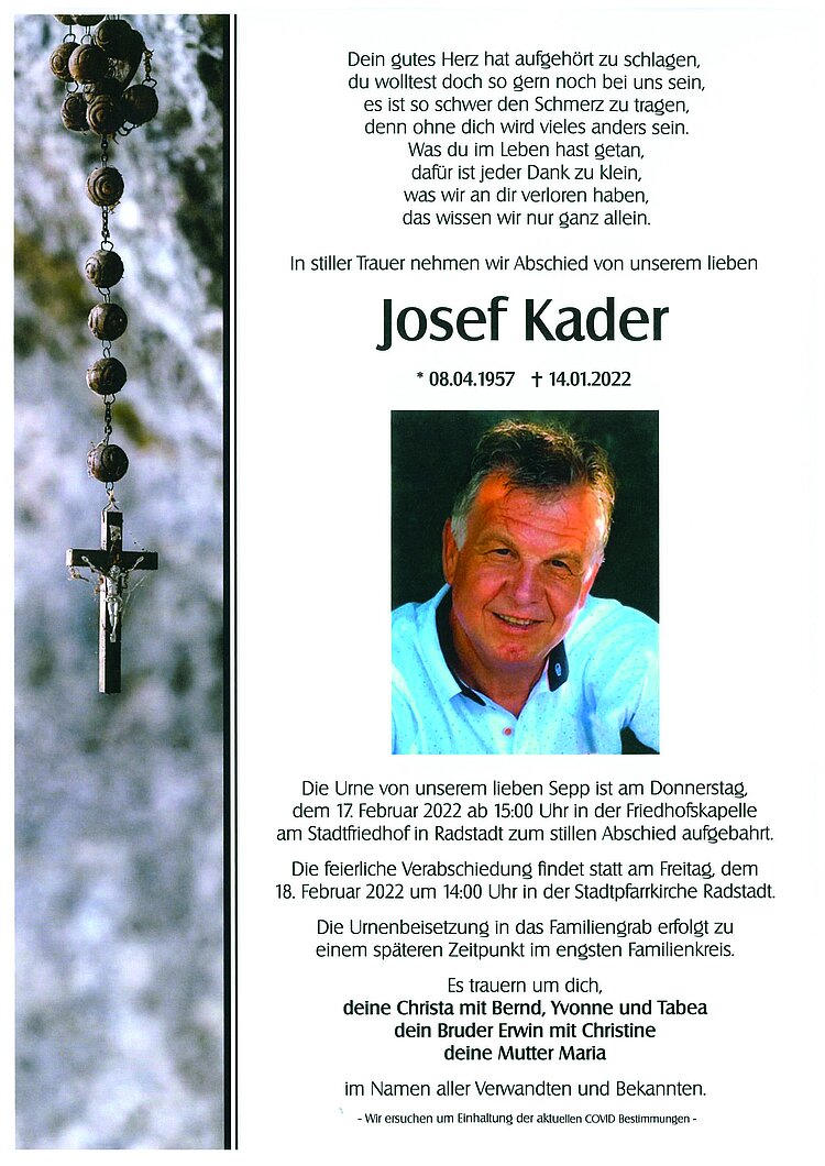 Parte von Josef Kader † 14.01.2022