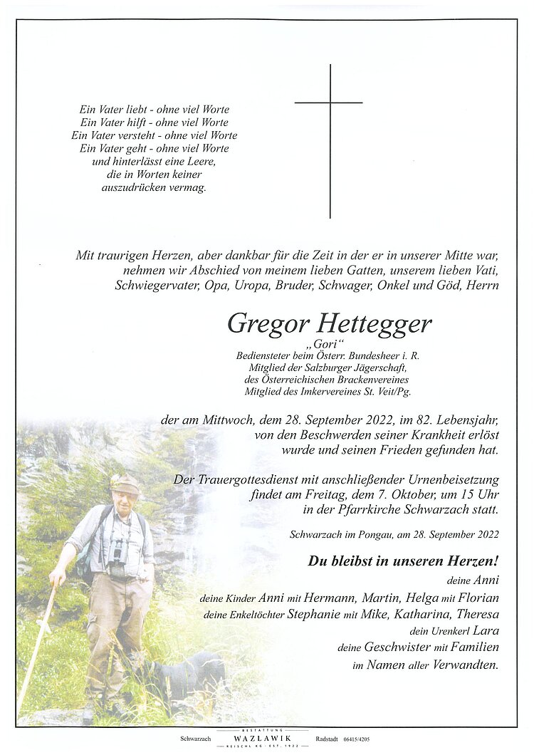 Parte von Gregor Hettegger † 28.09.2022
