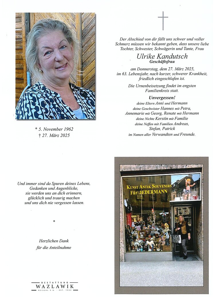 Parte von Ulrike Kandutsch † 27.03.2025