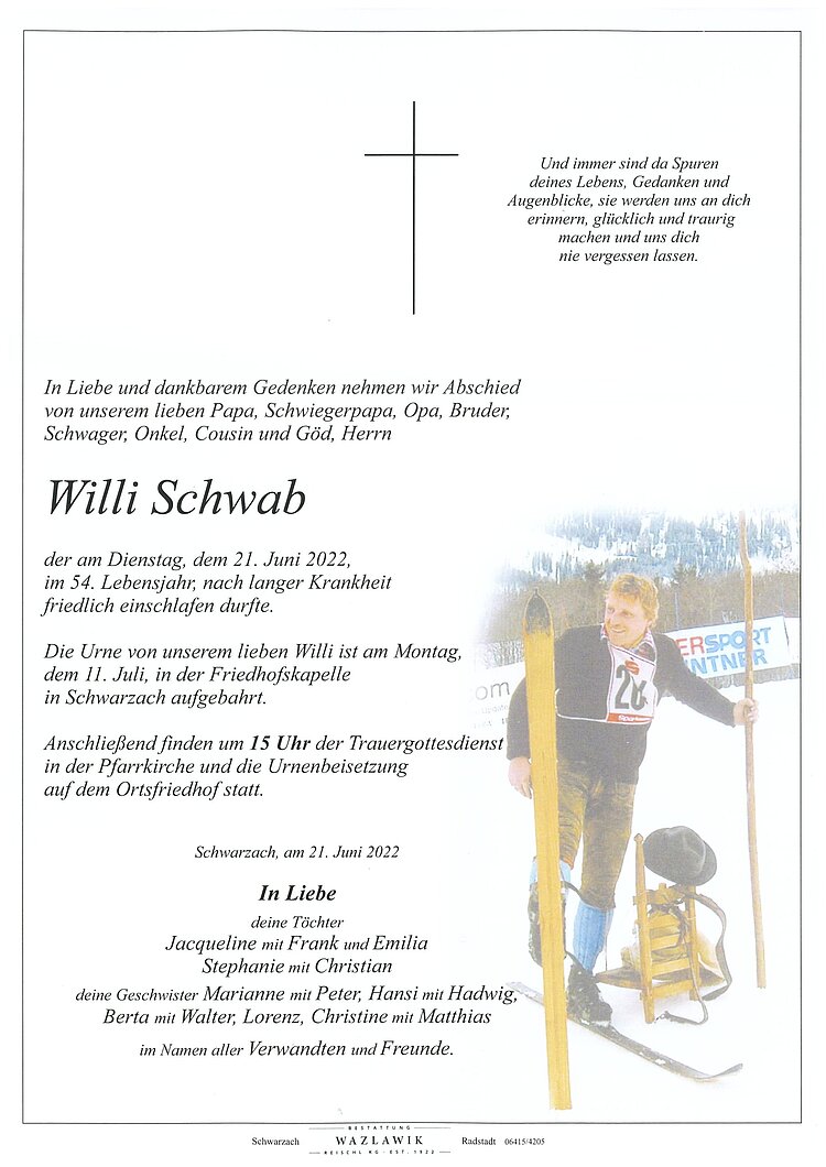 Parte von Willi Schwab † 21.06.2022