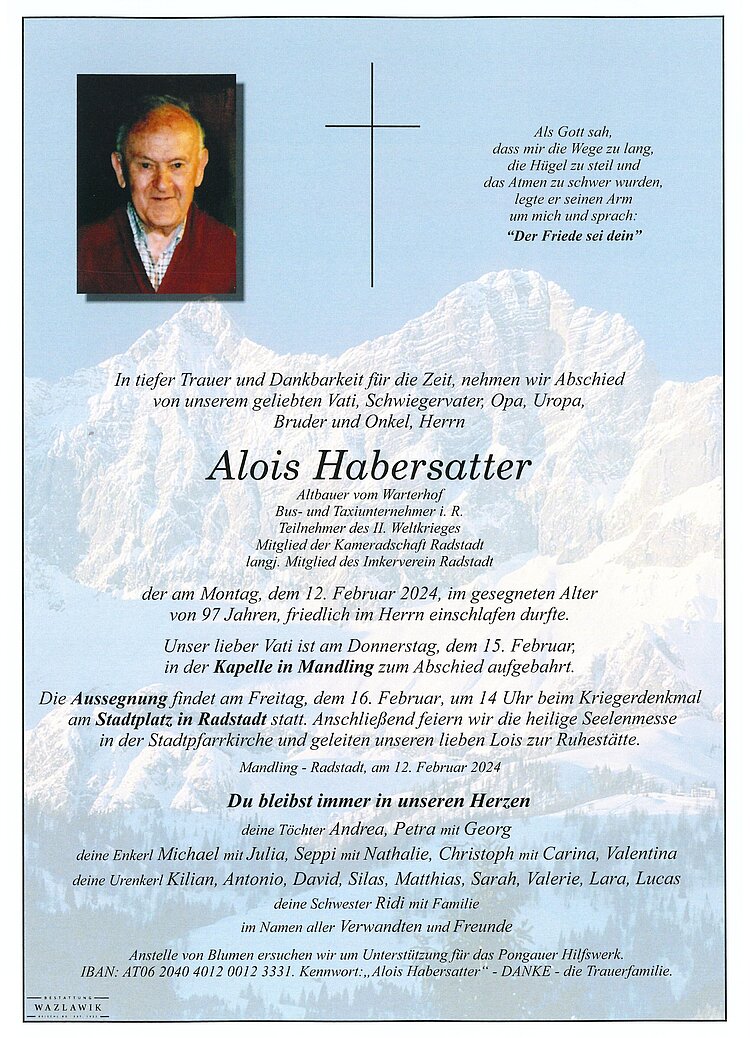Parte von Alois Habersatter † 12.02.2024