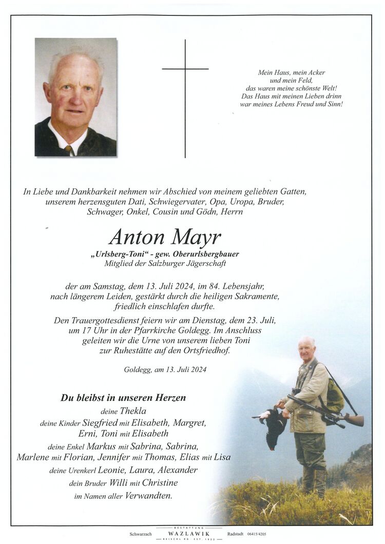 Parte von Anton Mayr † 13.07.2024