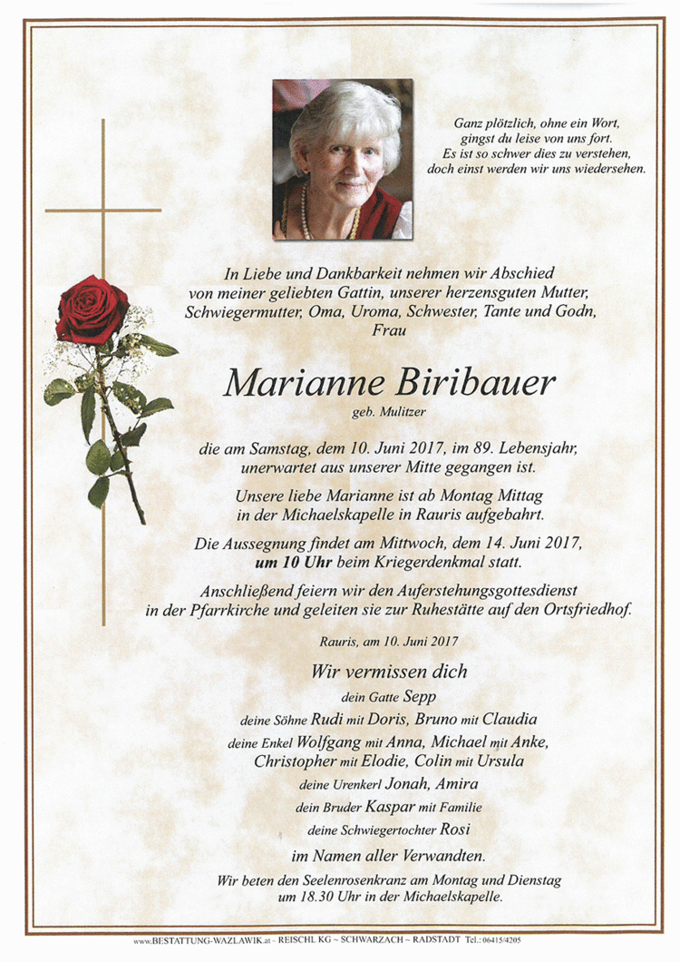 Parte von Marianne Biribauer † 10.06.2017