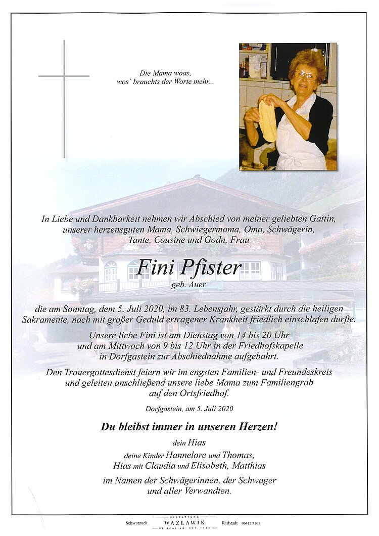 Parte von Fini Pfister † 05.07.2020