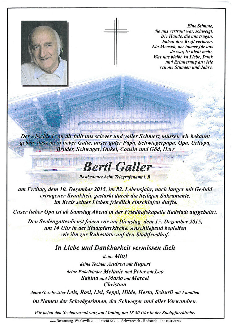 Parte von Bertl Galler † 10.12.2015