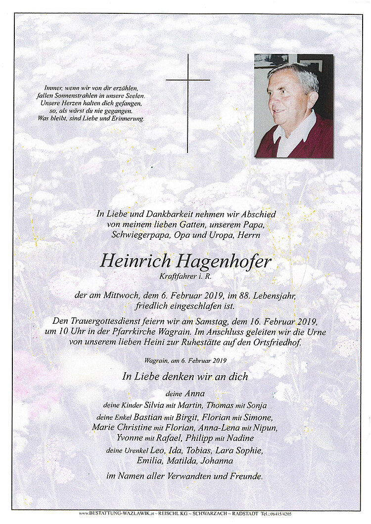 Parte von Heinrich Hagenhofer † 06.02.2019