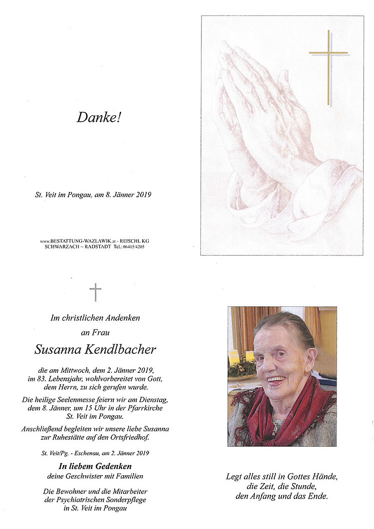 Parte von Susanna Kendlbacher † 02.01.2019
