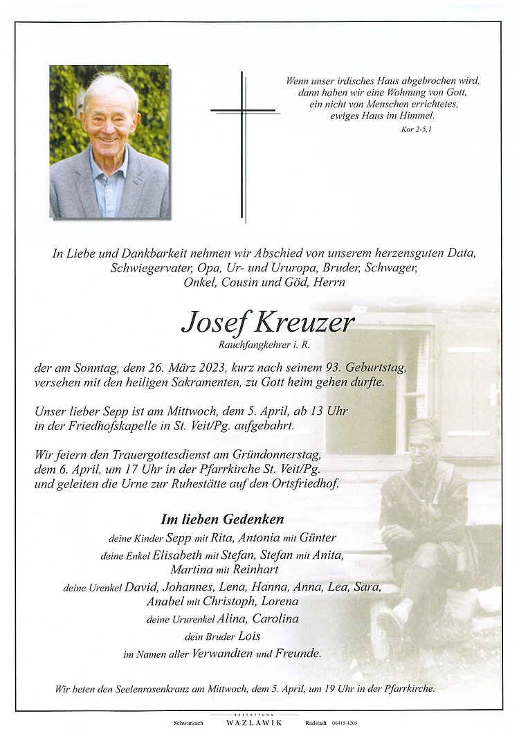Parte von Josef Kreuzer † 26.03.2023
